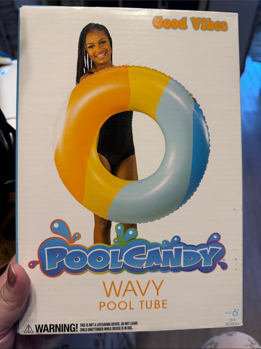 7b. Pool Candy| Good Vibes Wavy Pool Tube - Yellow & Light Blue